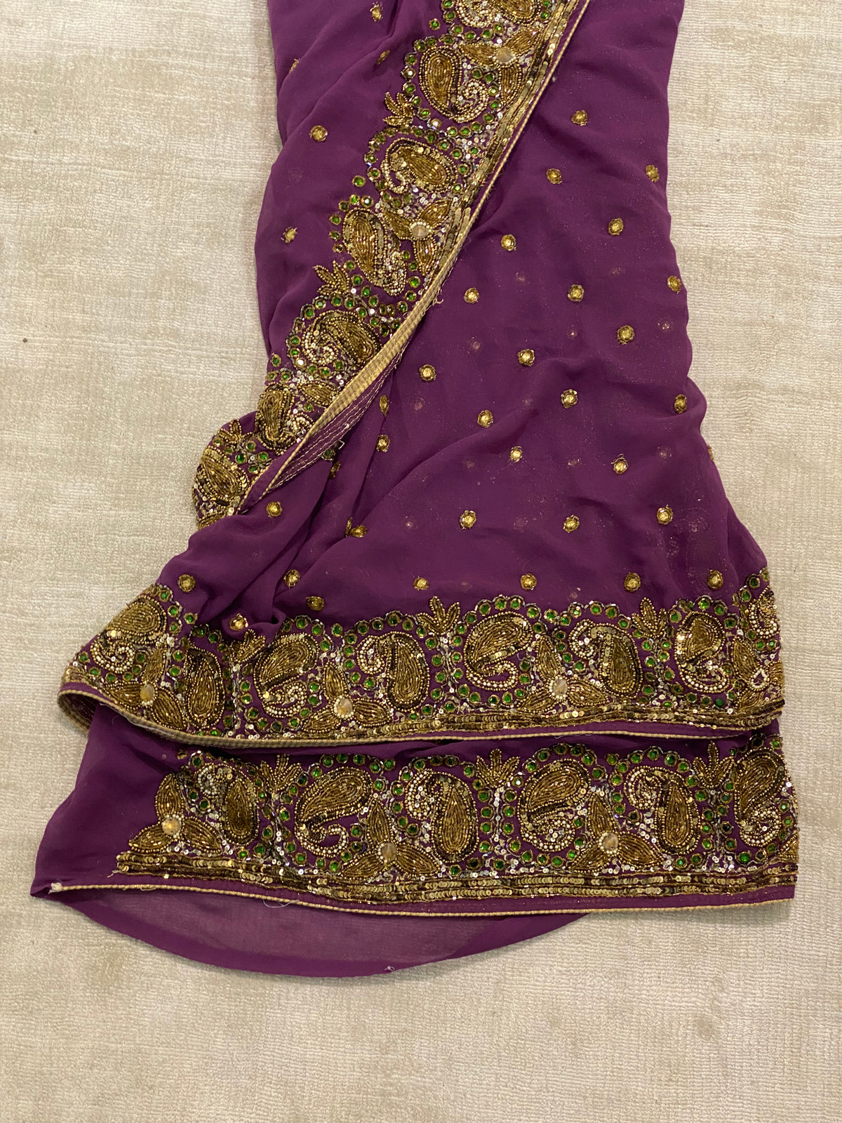Vintage plum beaded y2k saree