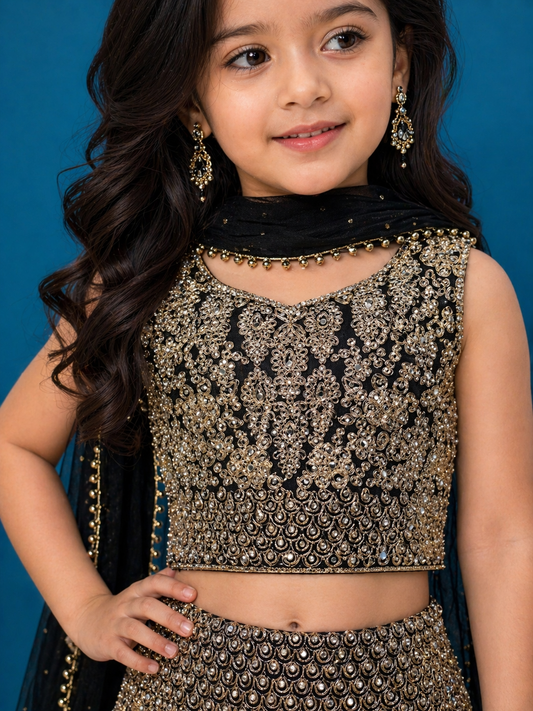 SUNEHRIPARI IN BLACK 4-9 YRS KMO002C13