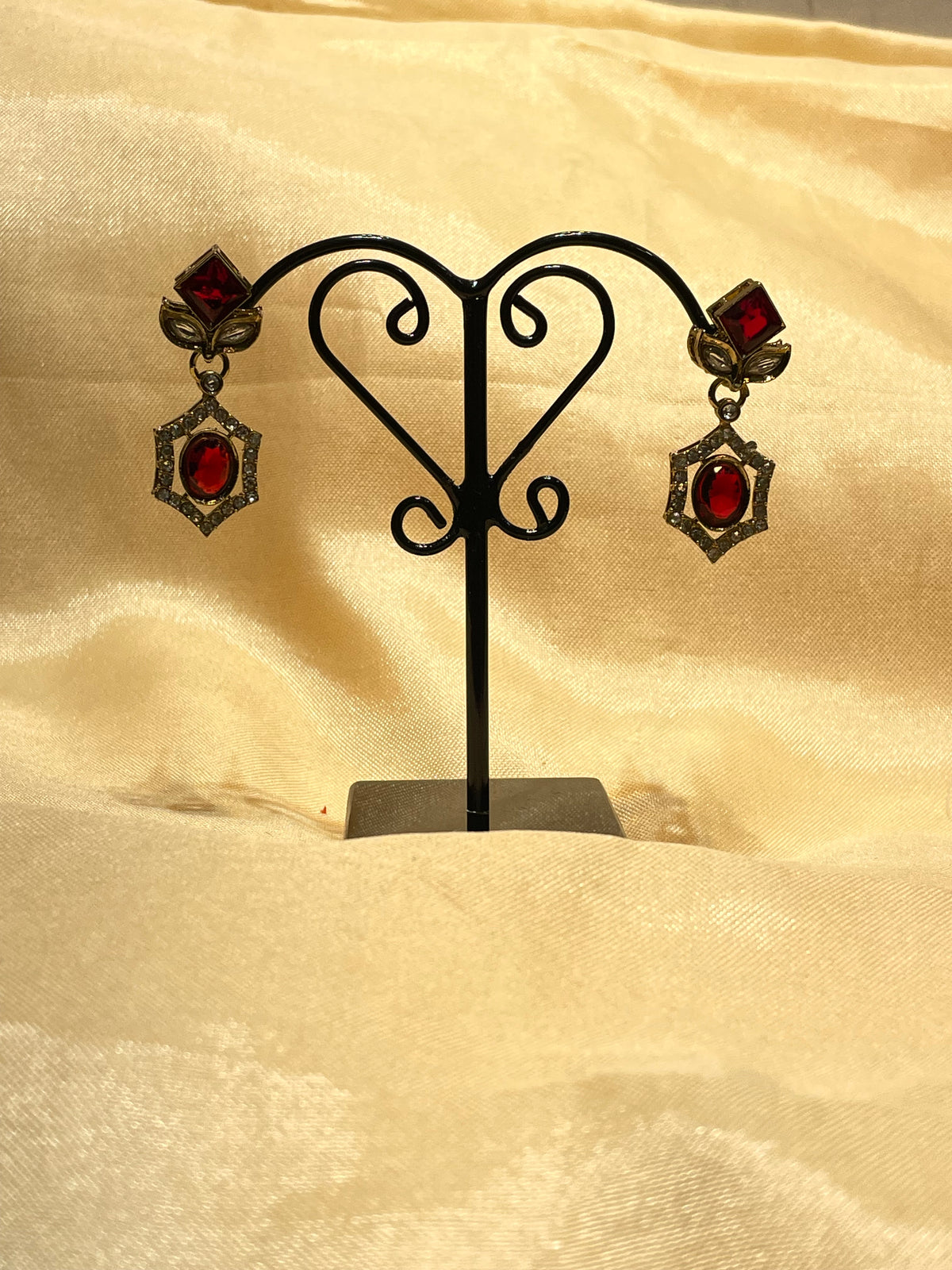 Gold-Toned Red Stone Drop / Dangle FashionEarrings