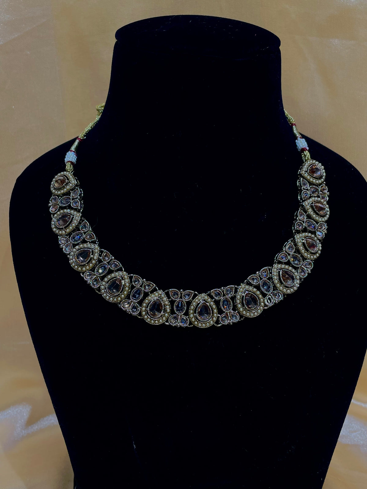 Antique Silver / Oxidized Kundan Bridal Jewelry Set with Pearl