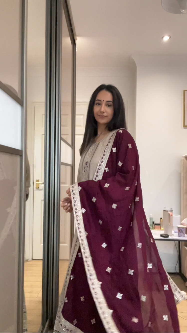 Dorangi with wine dupatta DN015C1