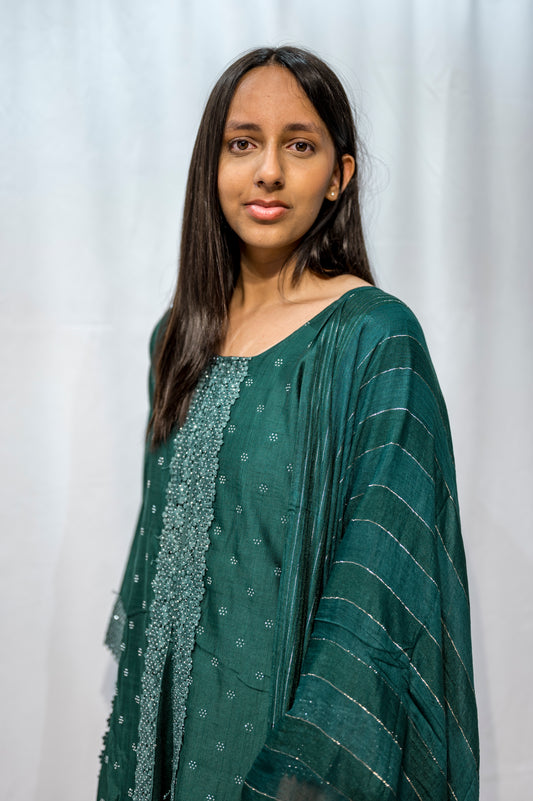 Noor-e-lace anarkali in bottle green DN000C7