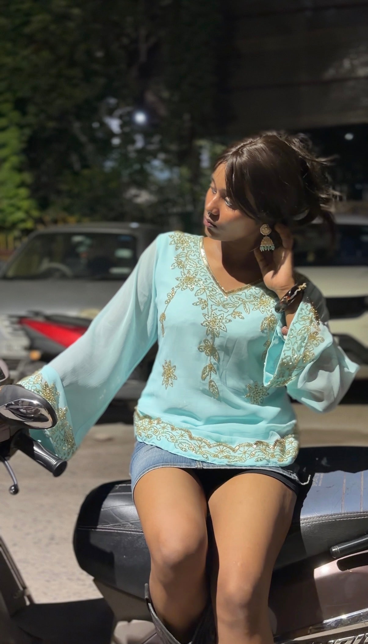 Y2k Desi baddie sky blue street top 90s