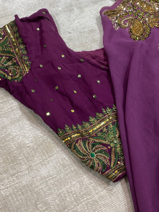 Vintage plum beaded y2k saree