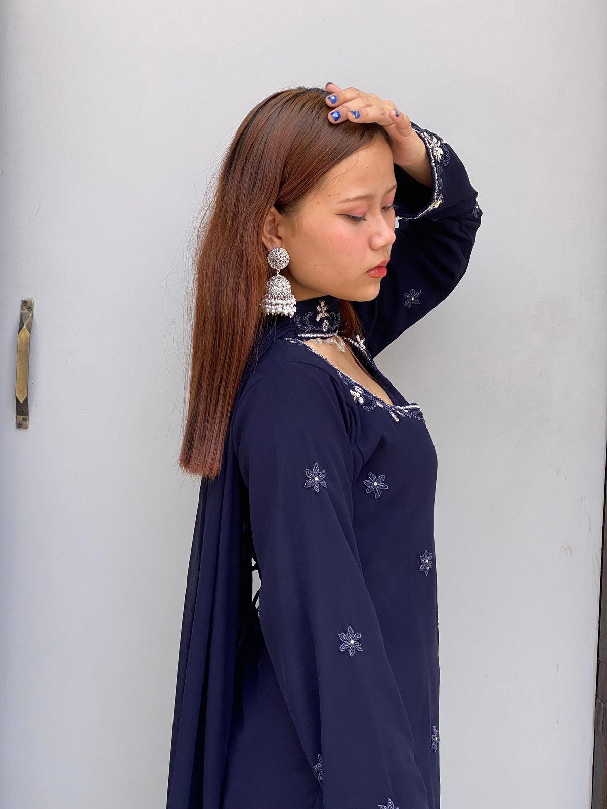 Navy blue choker dupatta y2k 90s set