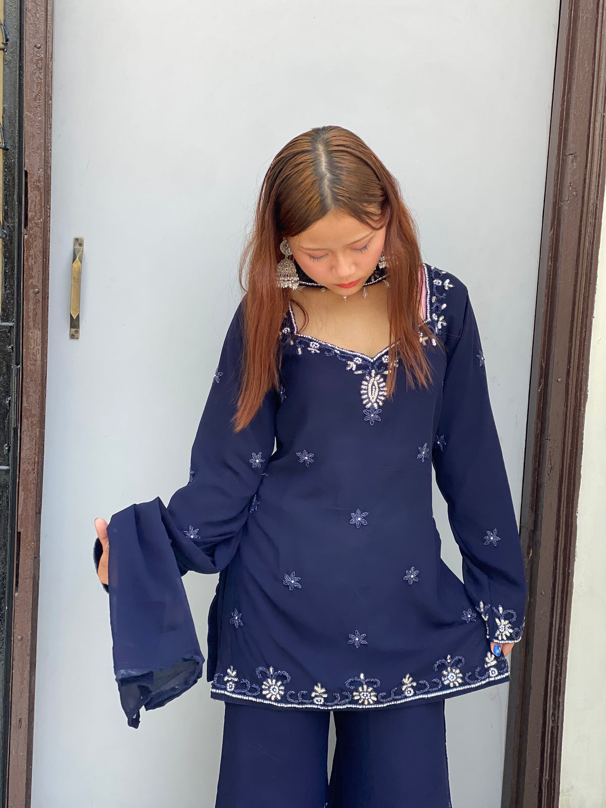 Navy blue choker dupatta y2k 90s set