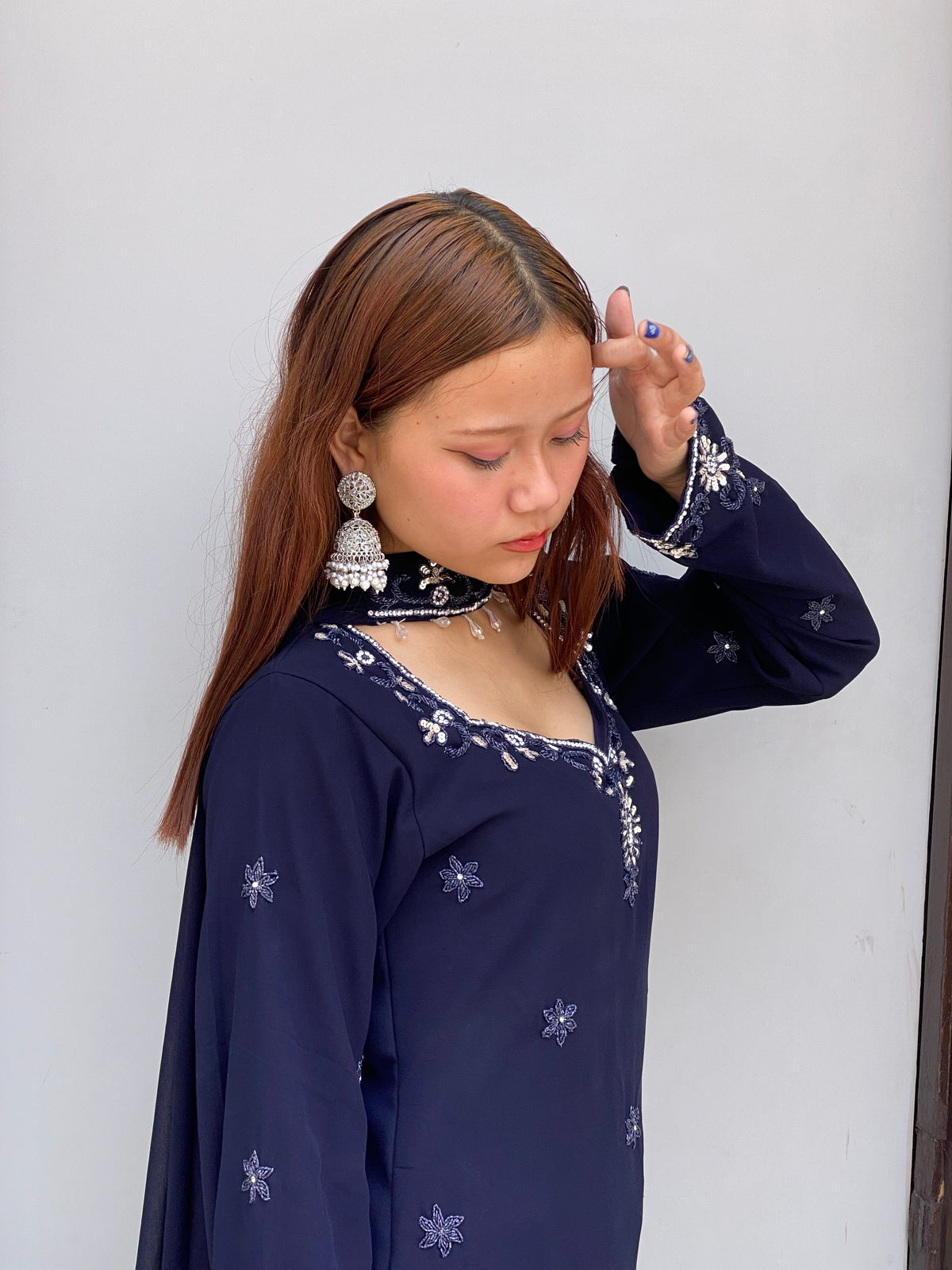 Navy blue choker dupatta y2k 90s set
