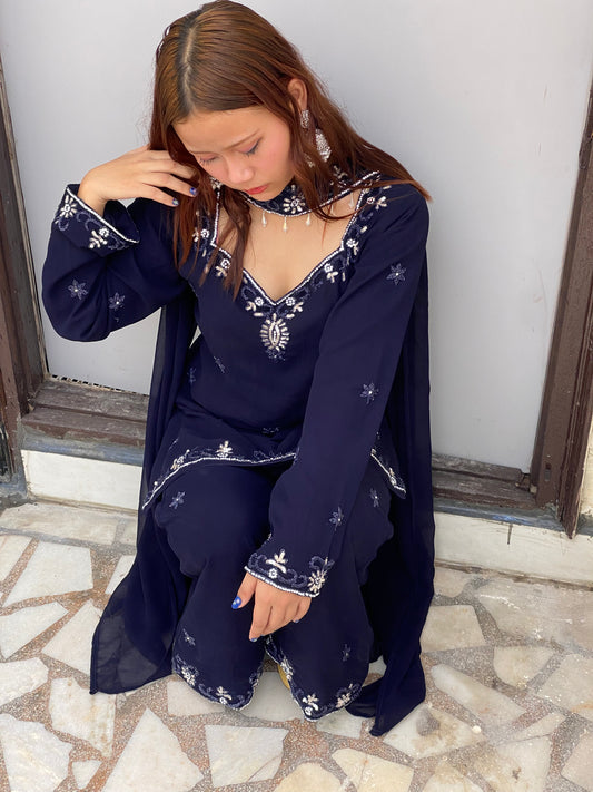Navy blue choker dupatta y2k 90s set