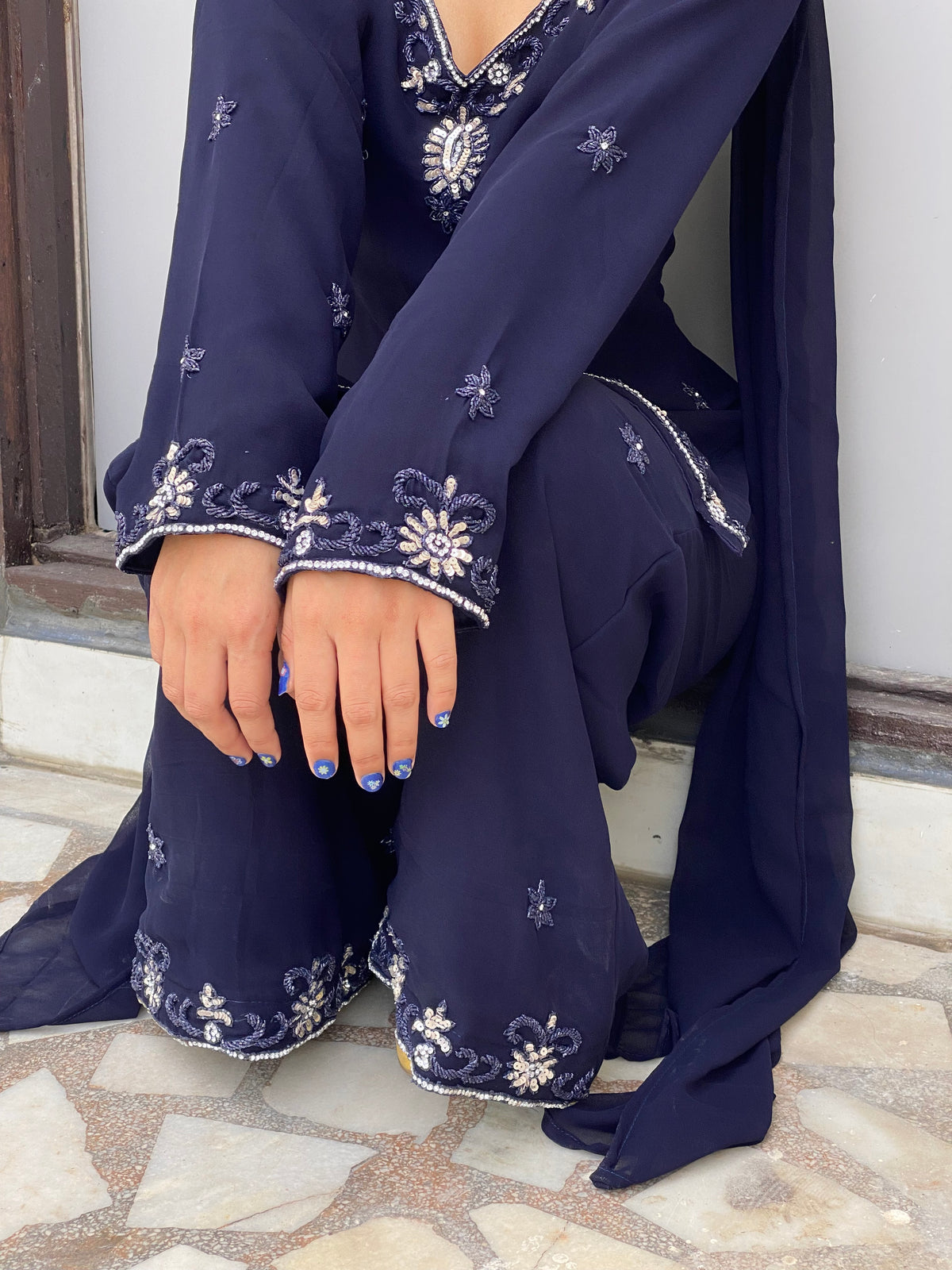 Navy blue choker dupatta y2k 90s set