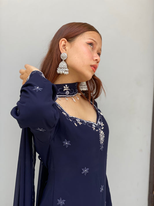 Navy blue choker dupatta y2k 90s set