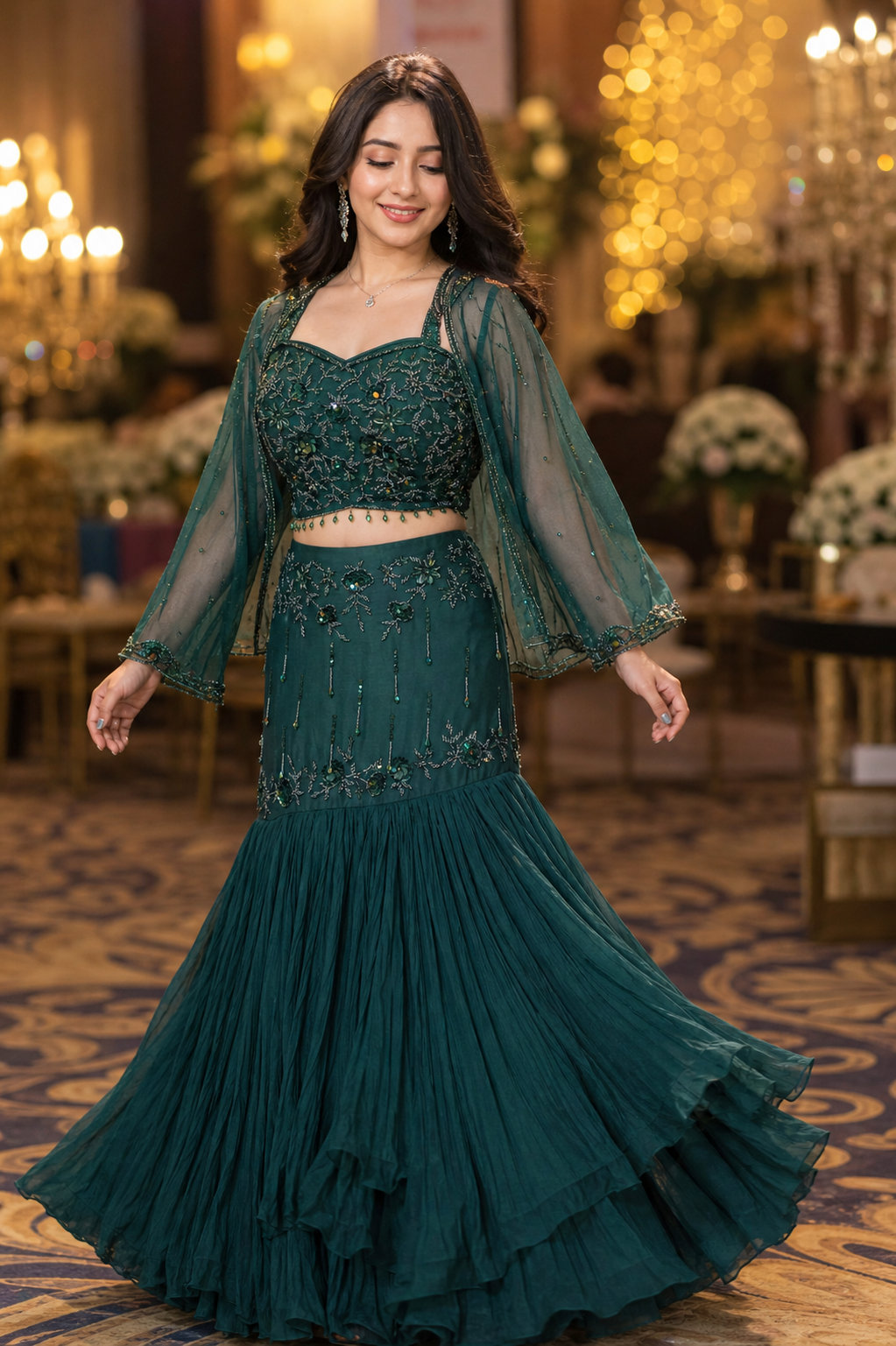 fish cut emrald green lehnega with jacket