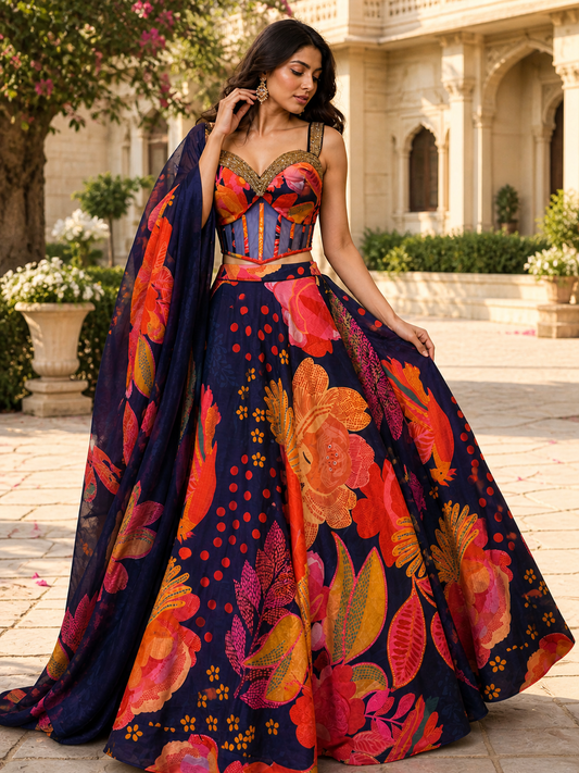 corset floral lehenga