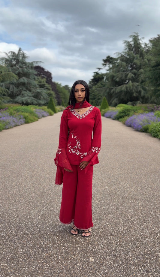 90s kurti set in deep red y2k party wear