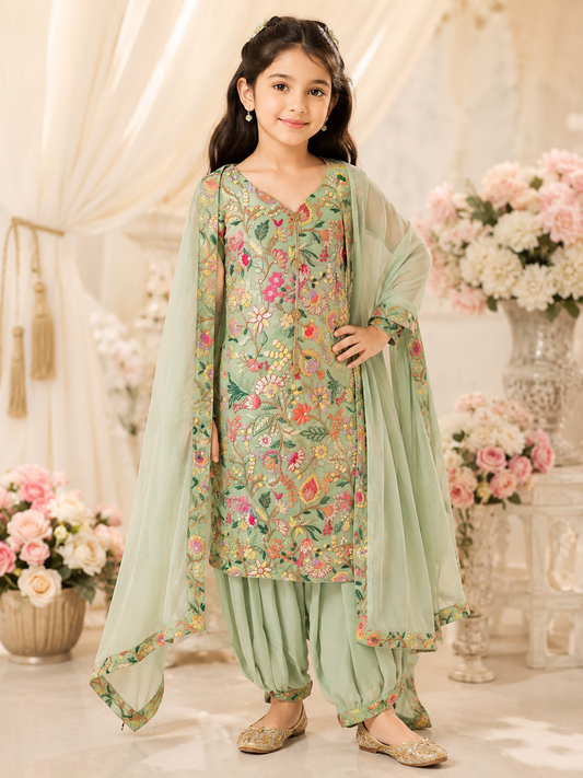 floral salwar kameez in mint green for girls 3-9 yrs af021c0