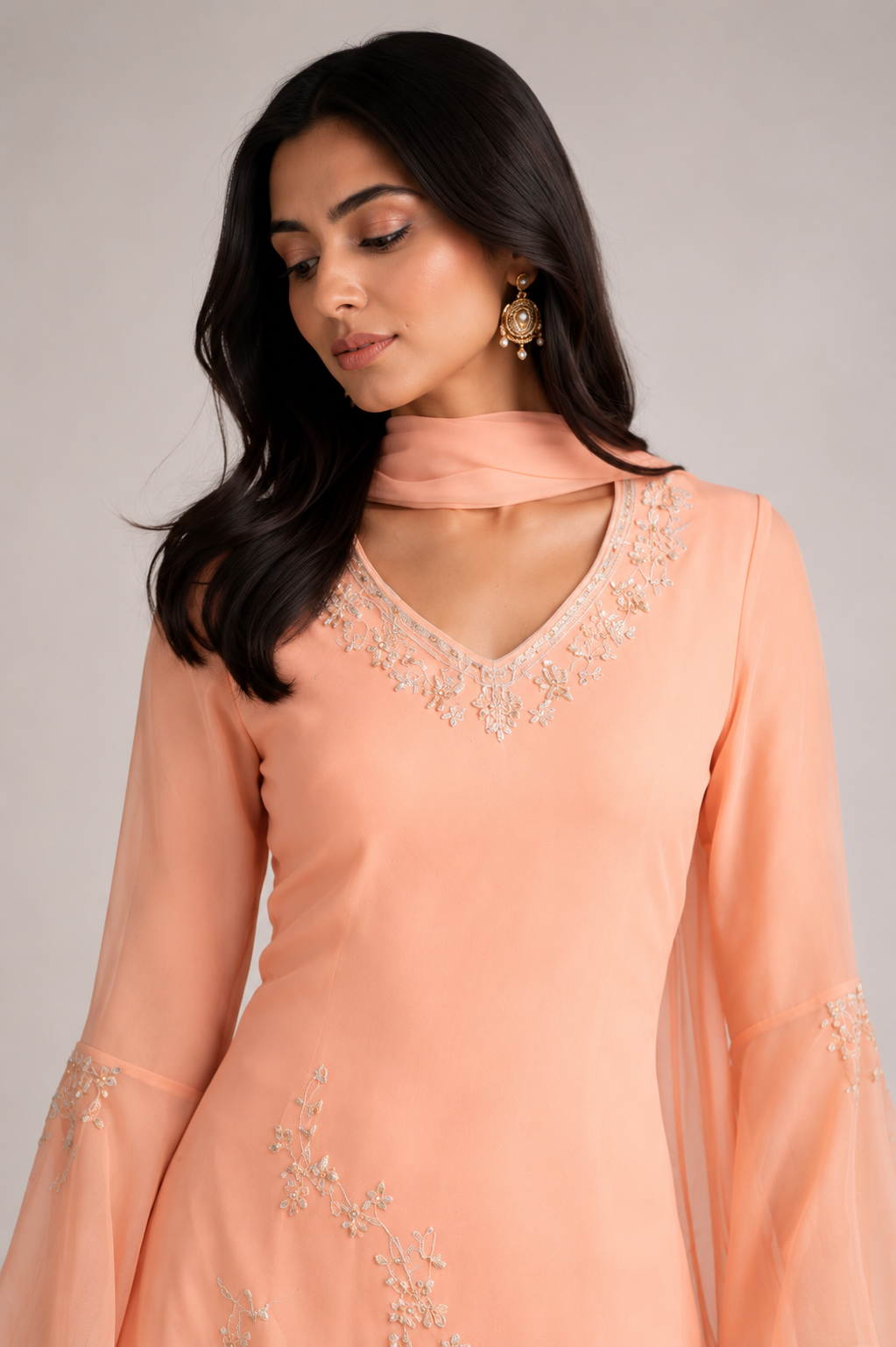 PREORDER 90s kurti set in peach party wear