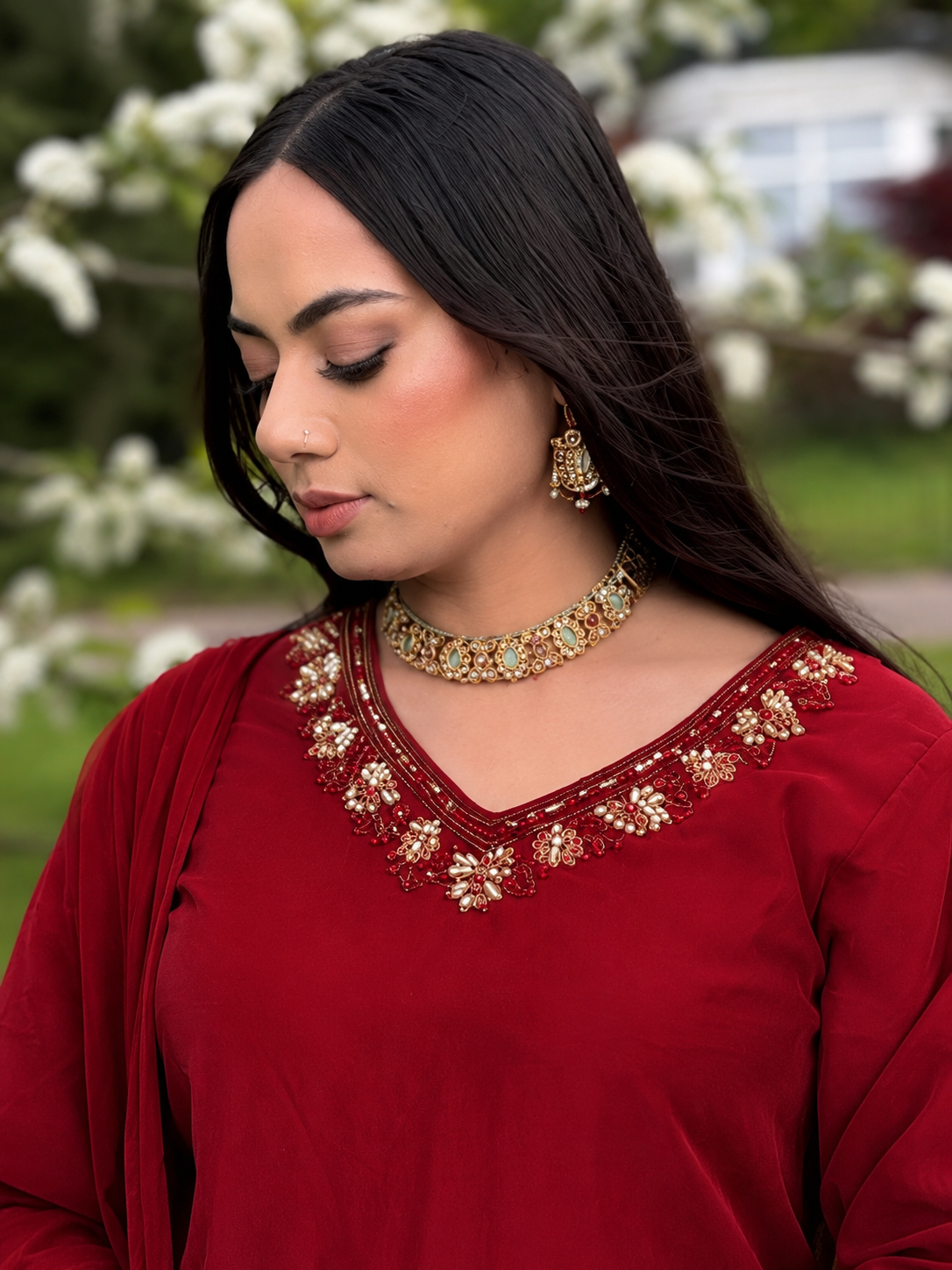 90s kurti set in deep red y2k party wear