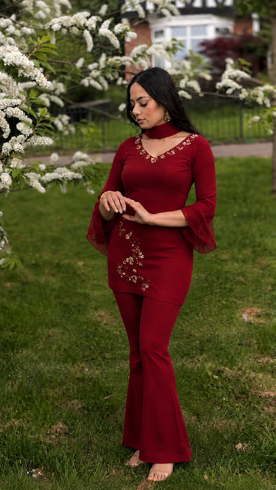 90s kurti set in deep red y2k party wear