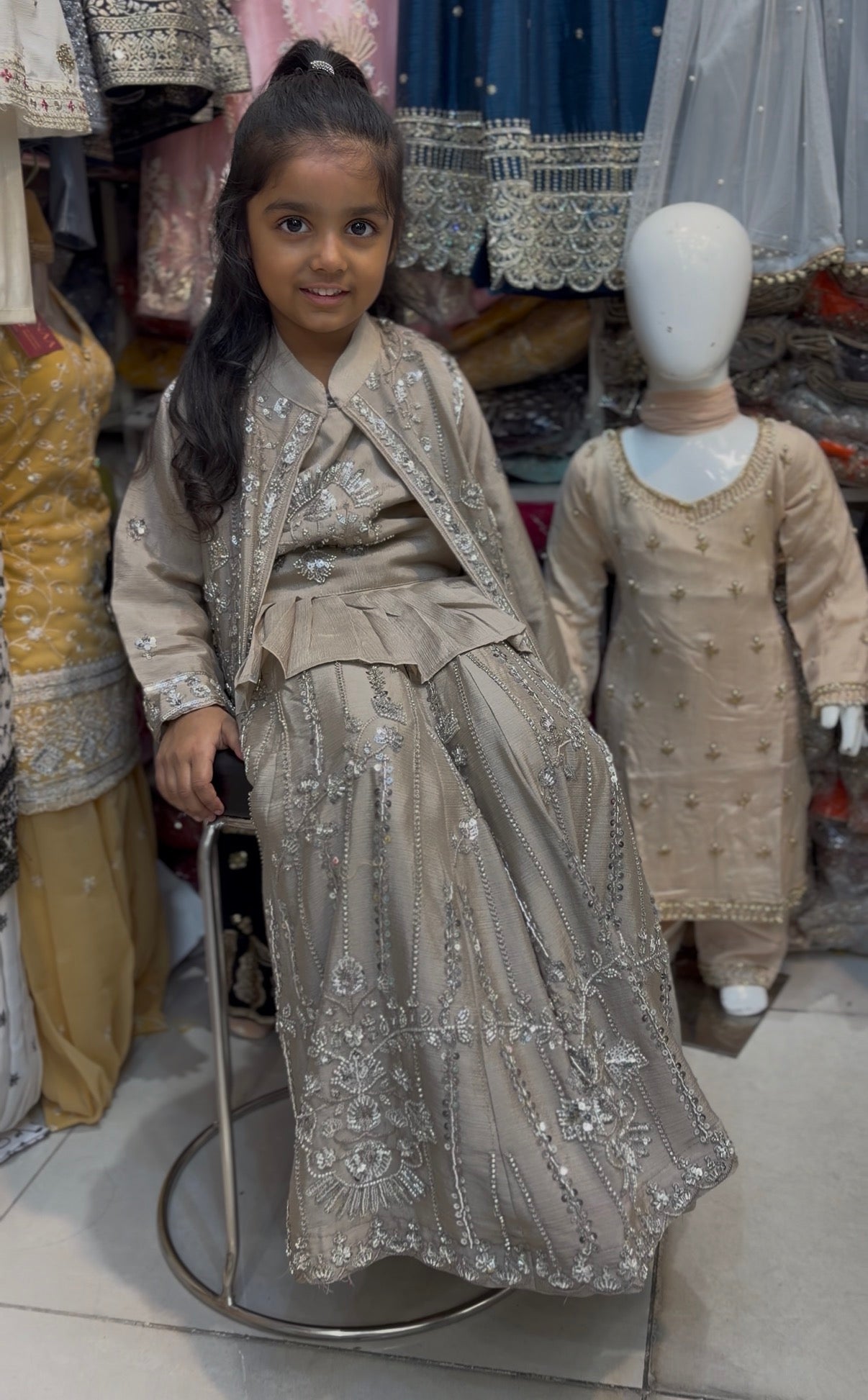 Jacket style beads work lehenga for kids