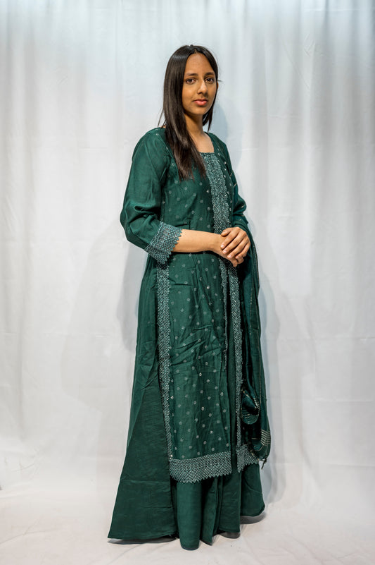 Noor-e-lace anarkali in bottle green DN000C7